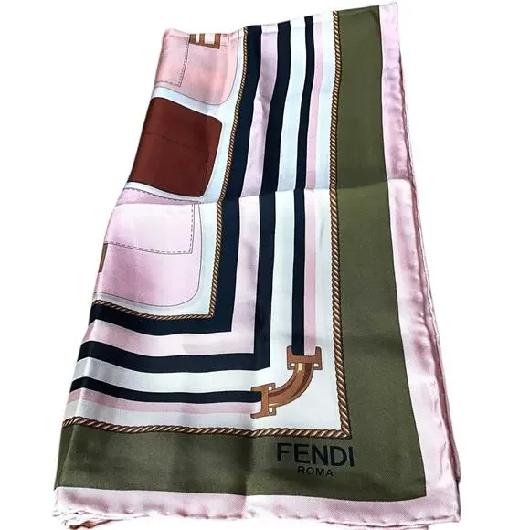 47. Fendi Baguette Print Silk Scarf Foulard - Picture 4 of 4